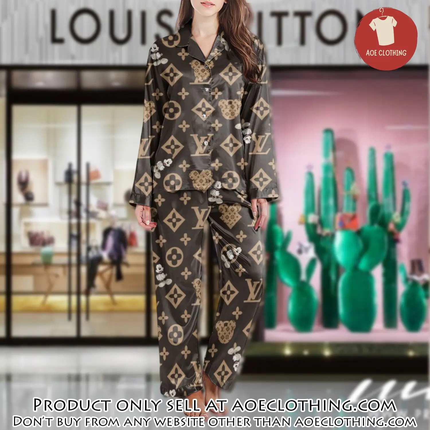 Lv monogram long satin pajama set pjs1030 aoe2559676